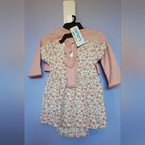 Carter's Pink Floral Dress Set 0-3 Months Baby Girl 4 Piece Outfit
